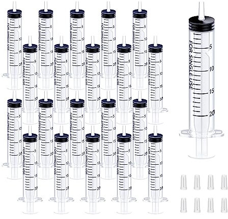 20 Stück Spritze 20ml, Einzeln Verpackte Einwegspritzen, Steril Syringe mit Mütze, Spritzen ohne Nadel für Tierfütterung, Feine Dosierungen, Handwerk und Wissenschaftlich Labore