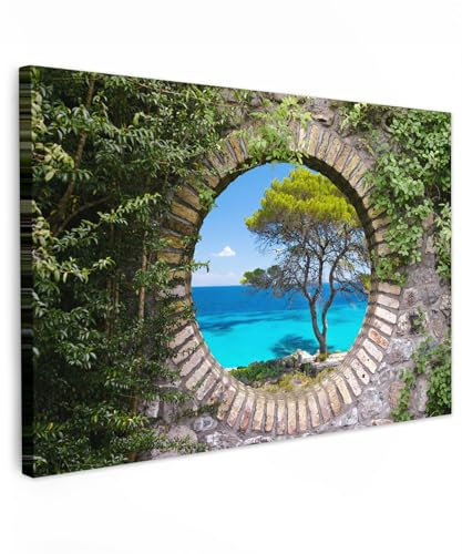 MuchoWow© Bilder Groß 120x80 cm XXL Wohnzimmer Deko Modern Wandbild Foto auf Leinwand Bild Schlafzimmer Room Decor Geschenke Meer - Baum - Tropisch - Fensterblick