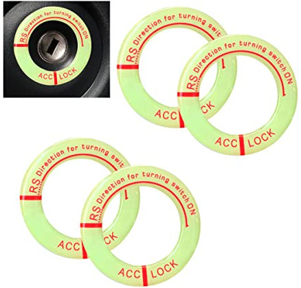 JNNJ 4Pcs Dekorativer Zündschalter Leuchtender Ring, Zündschloss Abdeckung Aufkleber, Start Stop Knopf Dunkel Leuchtende Aufkleber Verkleidung für Auto Motorrad(Rot)