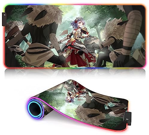 Clavier RVB Tapis de Souris Genshin Impact XL Grand Tapis de Souris LED Noclle One Piece Mouse Pad Mat Personnage de Jeu 7 Farben und 12 -Modus (35x60cm)