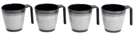Flamefield Granite Grey Melamine Stacking Mugs - Ensemble de 4 pièces, 350 ml, durable et compact, design inspiré de la nature, incassable, idéal pour la maison et l'extérieur.