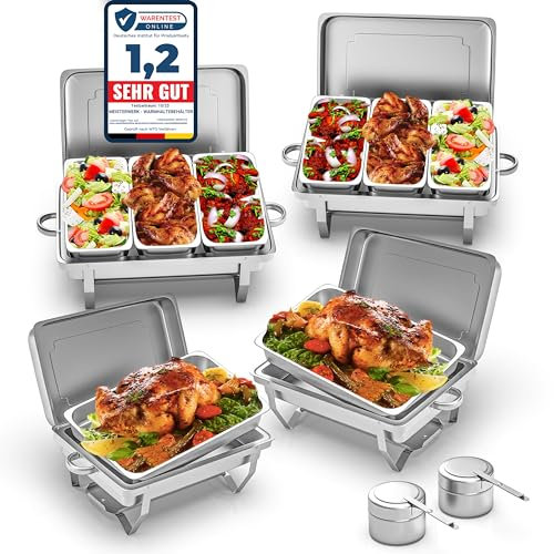 MEISTERWERK Warmhaltebehälter Essen (4er Set) - Erstklassiger 410 Edelstahl Chafing Dish - Warmhaltebehälter für Speisen inkl. Anleitung - Speisenwärmer ideal für Events & Partys