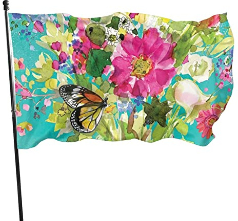 Fahne 90X150cm Blume Und Schmetterling Flagge Wetterfeste Dekoration Fähnchen Witterungsbeständiges Garten Banner Für Garten Feiertage Außenbereich