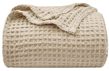 PHF Waffeldecke 130x150cm, Sommerdecke, Weiche & Leichte Waffelpique Tagesdecke, Ganzjährige Komfort Sofaüberwurf Couchdecke für Bett Sofa, 130x150cm, Khaki