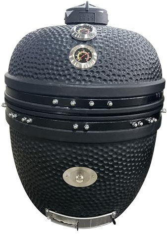 YNNI KAMADO TQ0C25BL XL 63,5 cm Grill, Schwarz mit Chipfeeder, BBQ, Keramik, Ei, Smoker, TQ0C25BL