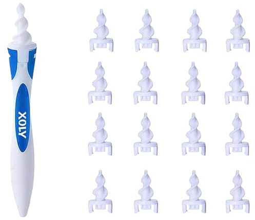 Easy Ear Wax Remover Q Grips by XOLY Ear Cleaner Tool Kit for Human Smart Spiral Earwax Removal Tool with 16 pcs Washable Tips, Safe Ear Cleaner, Safe and Soft, Suitable for Kids & Adults Reusable