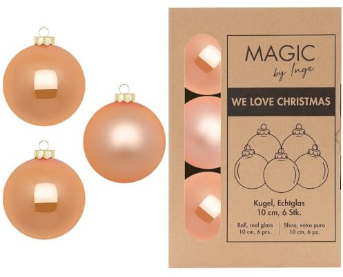 Inge Glas Weihnachtskugeln 10cm in Karton-Box | 6 XL Christbaumkugeln groß | Kugeln aus Glas (Sweet Melon)