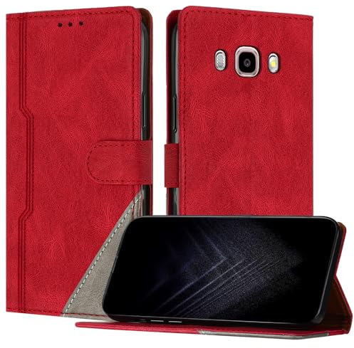Netany Custodia Compatibile con Samsung Galaxy J510/ J5 2016,custodia magnetica in pelle PU con [Slot Cart] [Supporto Stand] [Magnetica] (Rosso)