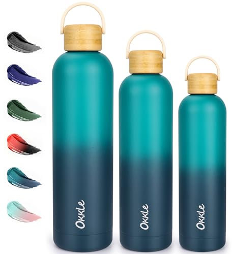 OKKLE Gourde isotherme en acier inoxydable avec poignée - Anti-fuite - 750 ml - Sans BPA - Convient pour les boissons gazeuses - 12 heures pour chaud/24 h froid