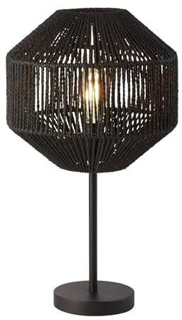 Licht-Erlebnisse Tischlampe Schwarz E27 55 cm hoch Ø 30,5 cm aus Seil Metall Modern Kabelschalter Nachttischlampe Schlafzimmer Tischleuchte Wohnzimmer