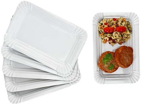 MamboCat 6er Set Pur Pappteller aus Porzellan I (LxB) 24,5x16cm I rechteckige Teller mit Papp-Optik & Relief für Kuchen, Brötchen, Burger & Co I wiederverwendbare Servierteller