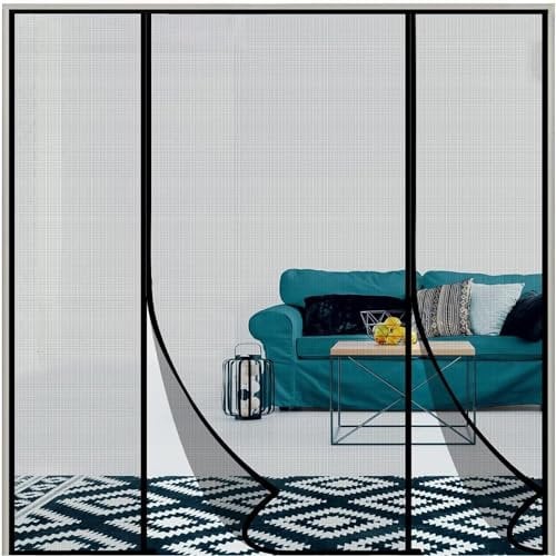 MMRTDJDR Schwarzer magnetischer Vorhang Insektenschutz für Balkontür und Wohnzimmer - 70x180cm Größe mit Aufkleber Flache Kopfstifte