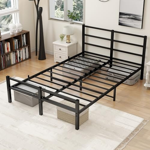 MOFLUT 4ft6 Double Bed Frame with Headboard and Footboard, Bed Frames Double Size Under Bed Storage, Enhanced Support Stable Noise Free, Black