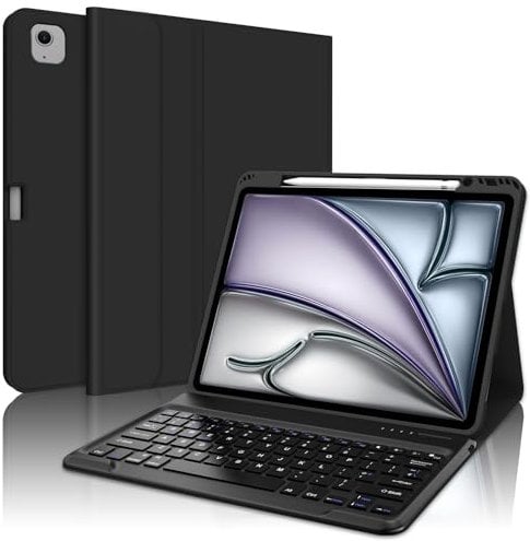 SENGBIRCH Keyboard Case for iPad Air 13 (M3 2025/M2 2024) - UK Layout Wireless Detachable Bluetooth Keyboard, Protective Folio Cover for iPad Air 13 inch, Black