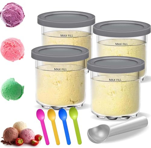 Ninja Eisbehälter für NC301 NC300 NC299AMZ-Serie - 4 Pcs Eisportionierer mit Bunte Löffel und Eisbehälter für Speiseeis