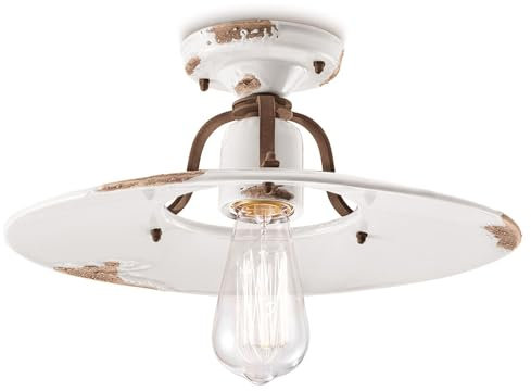 Licht-Erlebnisse Deckenlampe Weiß Shabby Antik rund Ø 40 cm Vintage Design Keramik Metall E27 Handarbeit Keramikleuchte Deckenleuchte Wohnzimmer Esszimmer
