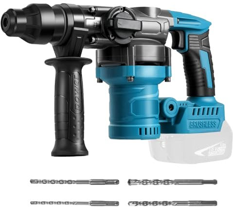 WingFly Akku Bohrhammer für Makita Akku 18V, Schlagenergie 2.5 J, mit 4 Stück SDS-plus, Bohren bis 28 mm, Bürstenloser Bohrhammer Motor, Anti-Vibrationsgriff-Rot