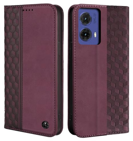 CXTcase Handyhülle für Motorola Moto G85 Hülle, Lederhülle Flip Case für Motorola Moto G85, PU Leder Stoßfeste Magnetische Schutzhülle Tasche für Motorola Moto G85, Weinrot