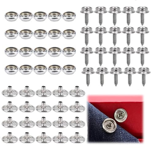 Automatici Vite Canvas Snap, 15mm Pressione Kit di Fissaggio a Scatto, 20 Pezzi Sets Metallo Fissaggio a Bottoni, Kit Bottoni a Pressione, per Teloni, Navi, Mobili, Tela, Tende per Auto, Pelle