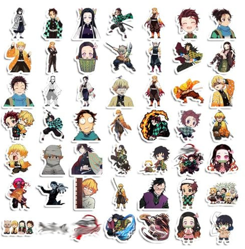 50 Stück Aufkleber Set, Kamado Nezuko Tanjirou Zenitsu Cartoon Anime Manga Elemente Aufkleber, Wasserfeste Vinyl Graffiti Stickers für Laptop Skateboard Koffer Helm Motorrad Auto Fahrrad Handy, A04
