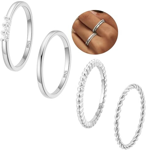 Rajputana S925 Sterling Silber Ringe für Frauen Nicht Anlaufen, zierliche stapelbare Daumen Ringe für Frauen, Silber Band wasserdichte, Größe 52