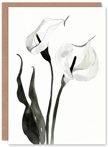 Artery8 Greeting Card Calla Lily Flower Black White Watercolour Lilies Blank For Him Or Her Art Sympathy Card