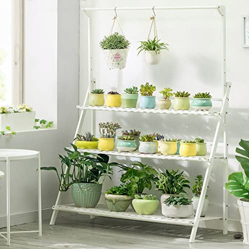 3-stufiger Pflanzenständer mit Leiter, Hängeregal für den Garten, Blumentopfhalter aus Bambus, H 56'', zusammenklappbares Leiterregal für Topfpflanzen, stabil und langlebig, für die Aufbewah