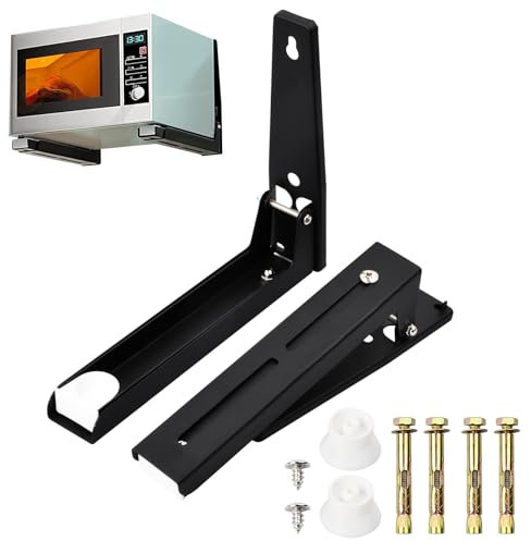 Aomhrek Wall Mounted Microwave Shelf, Microwave Wall Bracket Space-Saving and Adjustable Bracket Design, Foldable, Easy Installation, Black