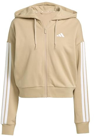 adidas Damen Essentials 3-Stripes French Terry Full Zip Hoodie, warm Sandstone/White, M