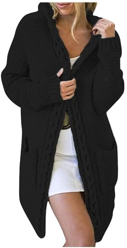 Gilet Long Femme 2024 Hiver Pull Doux et Chaud Décontractée Long Tricoté Cardigan Pull Long à Manches Longues avec Poches