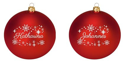 Weihnachtskugel Ø8cm aus Glas mit Gravur Name, Matt Rot, personalisiert mit Datum, Wunschtext, Christbaumkugel, Weihnachtsbaum Schmuck/Deko, Geschenkidee Weihnachten (Rot Matt, 1x Wunschtext)