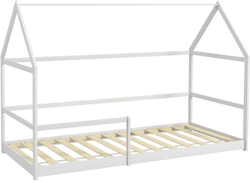 AIYAPLAY Cama para Niños de Madera en Forma de Casa Cama Infantil con Barandillas Cama Casita Carga 60 kg 90x190 cm Blanco