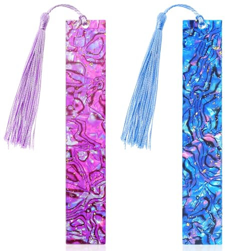 JIEYAO 2 Stück Glitzernde Lesezeichen mit Quaste aus Kunstharz, Lesezeichen aus Epoxid-Goldfolie Marmorstruktur Lesezeichen Personalisiert Lesezeichen Geschenke für Buchliebhaber(blau + lila)