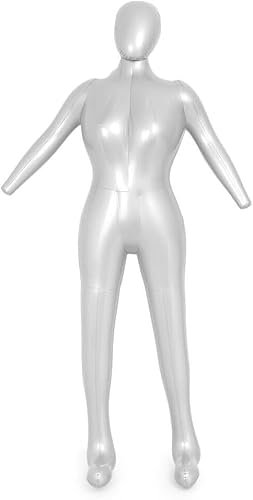 Daaxing Aufblasbare Schaufensterpuppe für Damen, 165 cm, für Damen, Hemd und Hose, Dummy, Torso-Modell, weibliches Modell, PVC, silberfarben