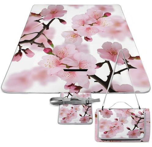 RKJVB Faltbare Picknickdecke, japanische Kirschblüte, bedruckt, wasserdicht, Stranddecke, tragbare Reisedecke, Picknickmatte für Camping, Wandern, Parks, Rasen