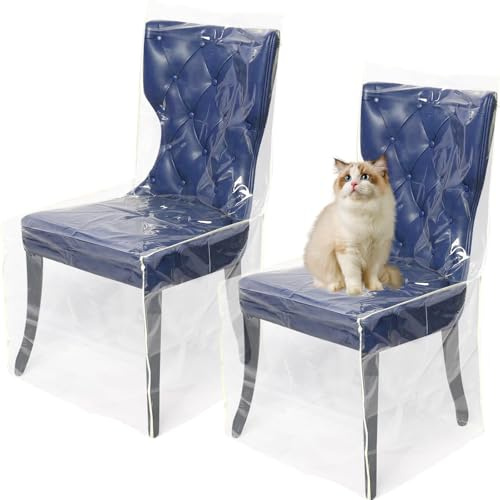 Plastic Dining Chair Covers Clear PVC Dining Chair Seat Covers Waterproof Chair Protector Dustproof Cat Scratch High Back Dining Chair Slipcovers Seat Chair Protector for Home Kitchen Bedroom (2)