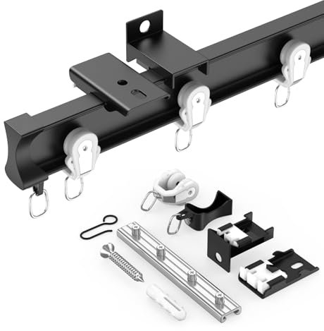 YLNANMI Flexible biegbare Aluminium-Vorhangschiene, Decken- oder Wandhalterung,4x40cm(160cm), Decken- und Wandhalterung, robuste Raumteiler, Gardinenschienen, Schwarz