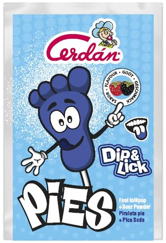 Caramelos Cerdán - Pies | Estuche con 20 Uds | Piruletas Pintalenguas con Forma de Pie en Sobre con Pica Pica Sabor Frutas del Bosque | Sin Gluten ni Alérgenos | Ideal para Fiestas y Cumpleaños