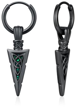 MEDWISE Pfeilspitze Schwarz Creolen Ohrringe 925 Sterling Silber Keltische Ohrringe Huggie Herren Pfeil Anhänger Hängend Abalone Muschel Schmuck Geschenk für Damen Herren Teenager Unisex Geburtstag