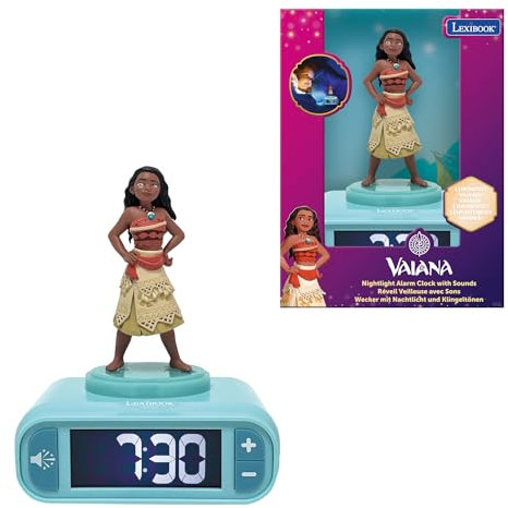 Lexibook, Vaiana, Réveil veilleuse Vaiana, Sons et mélodies, Écran LCD rétro-éclairé, Lumineux, Snooze, RL800VN
