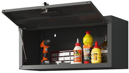 Garage Metall Wandschrank mit Flip-up-Tür H34,5 cm × B75 cm × T30 cm wandmontierter Nutzschrank mit verschließbarer Tür aufgehängtes Stahlwerkzeugkabinett, Geeignet für Garage, Keller, Werkstatt