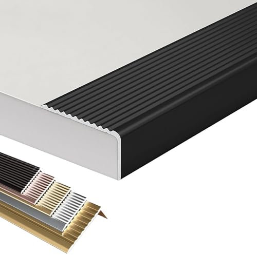 Treppenkantenprofil Aluwinkel L-Form, Antirutsch Übergangsleiste Alu Winkelprofil, für Parkett und Laminat, Länge 90 cm(Black,W40xH20mm)