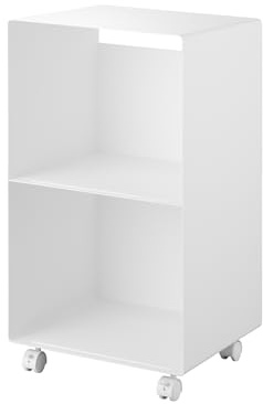 Yamazaki 10229 Tower 2-Tier Vinyl Record Shelf with Wheels White Steel/Nylon Minimalist 40 x 38 x 73.3 cm (L x W x H)