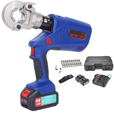 OZBME Crimpadora hidráulica eléctrica a batería, crimpadora de terminales de Cable de Alto Rendimiento, Kit, Rango 16-300/16-400 mm² (EZ300)