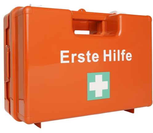 Erste Hilfe Koffer LARGE orange - inkl. DIN Füllung 13157:2021 - Betriebsverbandskasten ABS-Kunststoff, schlagfest, mit Wandhalterung - für große Betriebe mit Platz für mehr Augenspülung usw