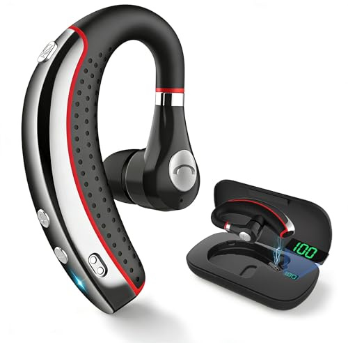 Bypeanis Bluetooth Headset, V5.3 Wireless Bluetooth Ohrhörer mit 500mAh Ladekoffer für Freisprecheinrichtung Ultraleicht Kopfhörer mit Mikrofon für iOS Android für/Business/Büro/Trucker (Rot)