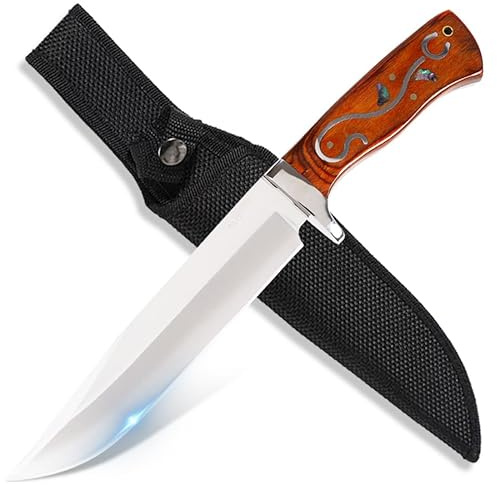 GER-SABER Outdoor Messer 32cm – Schlanker Clip-Point-Klinge mit türkischem Schwung, Klassischer Handschutz, Rosenholz-Griff mit verschlungener Metalleinlage, Eleganter Naturbegleiter