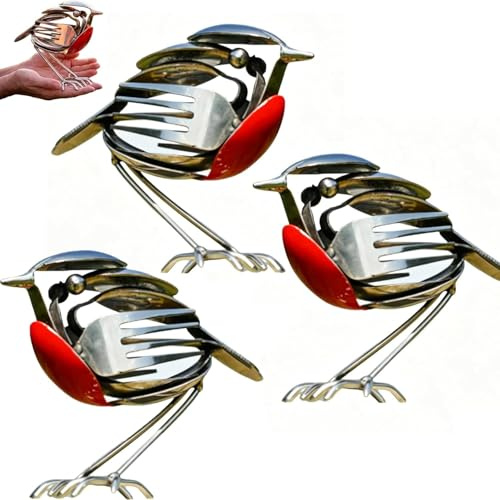 Robin Bird Scrap Metal Art Sculpture,Robin Bird Statue,Scrap Metal Art Sculpture,Handcrafted Bird Statue, Unique Home Decor for Indoor,Garden, Patio, or Office Desk, Decorative Steel Craft (3pcs)