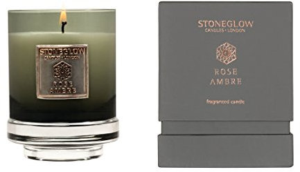 StoneGlow Metallique Collection – Vela en vaso de cristal con diseño de rosas