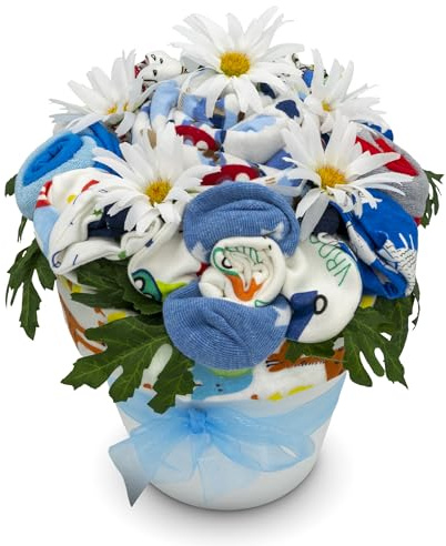 Nikki's Geschenkkorb Babykleidung Blumenstrauß, New Baby Boy Geschenkkorb mit Babykleidung arrangiert wie Feier Blumen, Kreatives Einzigartiges Baby Geschenk für frischgebackene Eltern